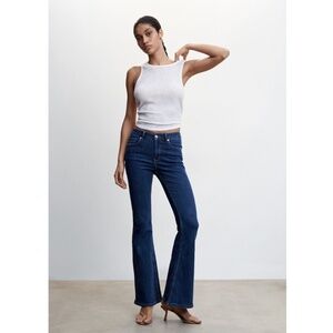 MANGO Medium-Rise Flared Jeans in Dark Blue Size 10